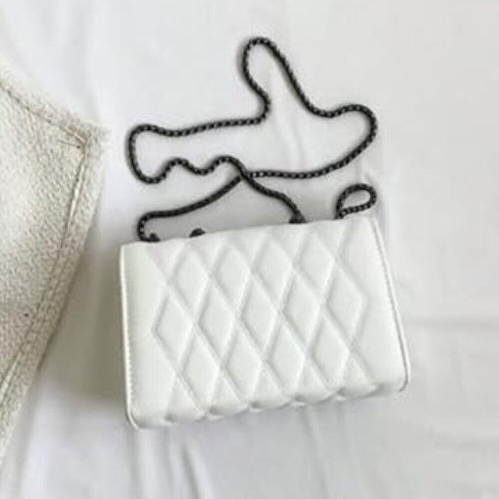 Women’s White Studded Punk Crossbody Bag Chain Strap Vegan Leather Purse - Picture 5 of 8
